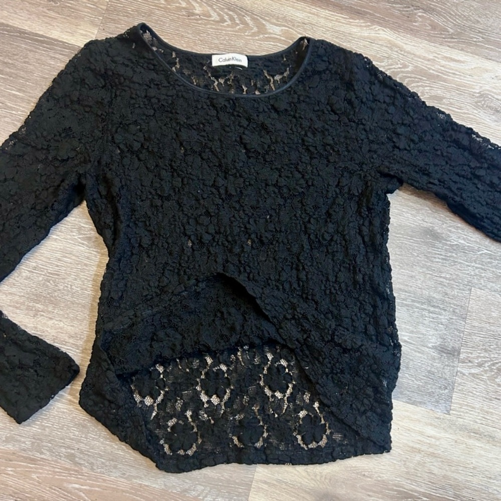 Calvin Klein Black Lace Long Sleeve Top